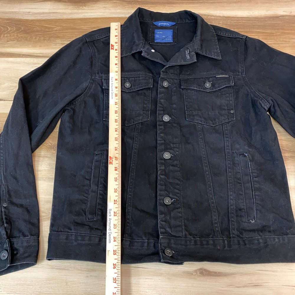 ZARA Denim Trucker Jacket Mens XL Black Long Sleeve Button Front Jean Jacket - Picture 4 of 10